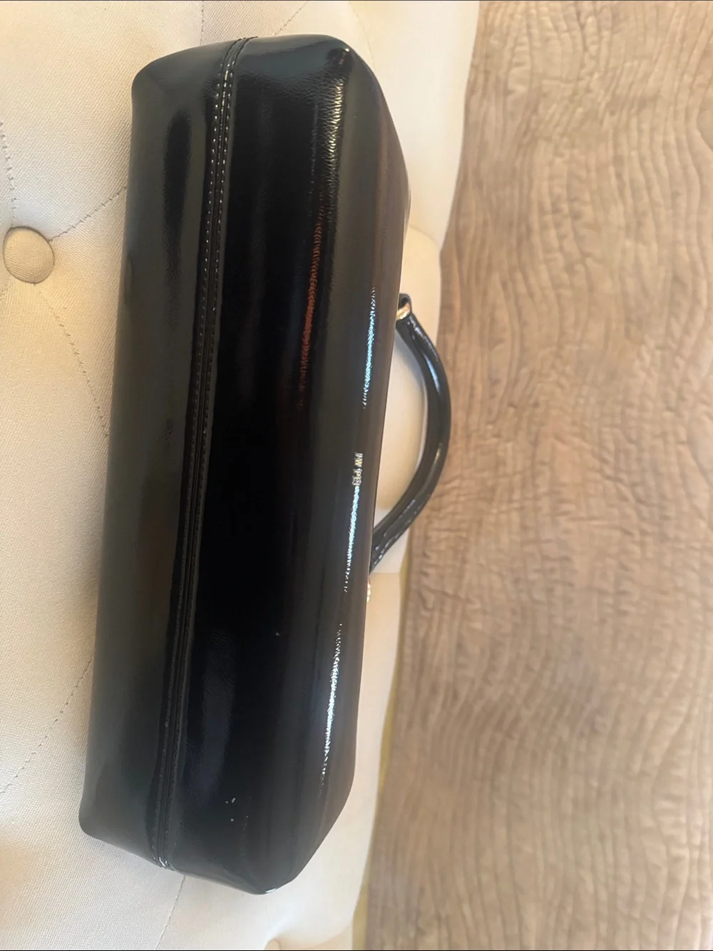 JW PEI Black Patent Top-Handle Clutch with Gold Hardware